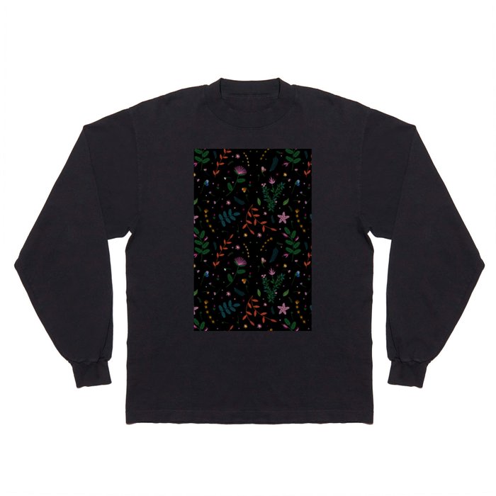 Embroidered Leaves & Flowers Long Sleeve T Shirt