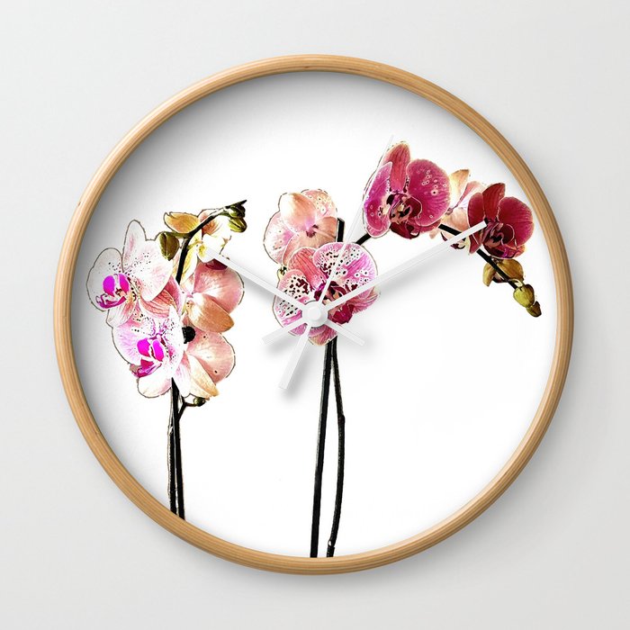 Fresh Flowers - Pink Phalaenopsis Orchids Art Wall Clock