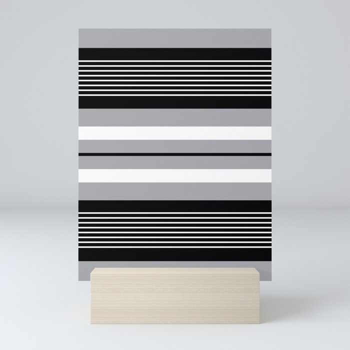 Classic black , gray and white stripes pattern Mini Art Print