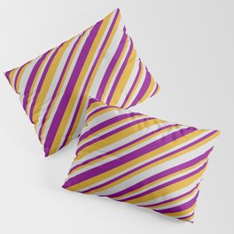 [ Thumbnail: Light Gray, Purple & Goldenrod Colored Lines Pattern Pillow Sham ]