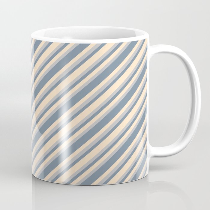 Bisque, Grey, and Light Slate Gray Colored Striped Pattern Coffee Mug
