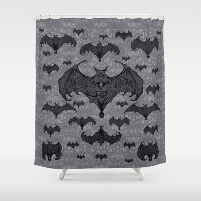 Balinese Bat - Haunted Mansion Damask Shower Curtain