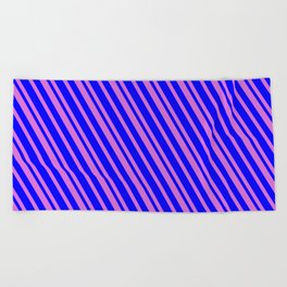 [ Thumbnail: Blue and Orchid Colored Pattern of Stripes Beach Towel ]