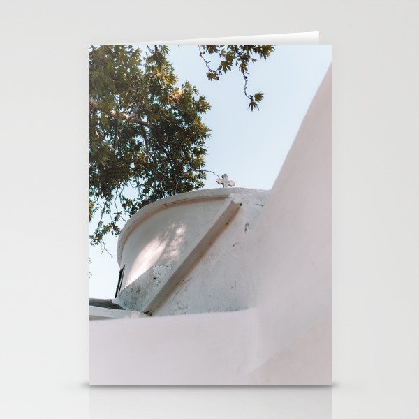 Minimalistic Greek Scenery | White Church Building in the Summer Sun | Cycladic Architecture | Travel Photography on Naxos, Greece Stationery Cards