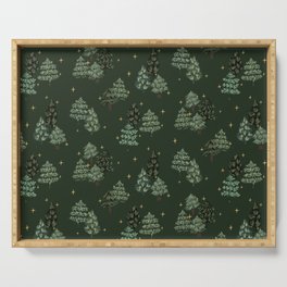 Starry night pine trees christmas pattern Serving Tray