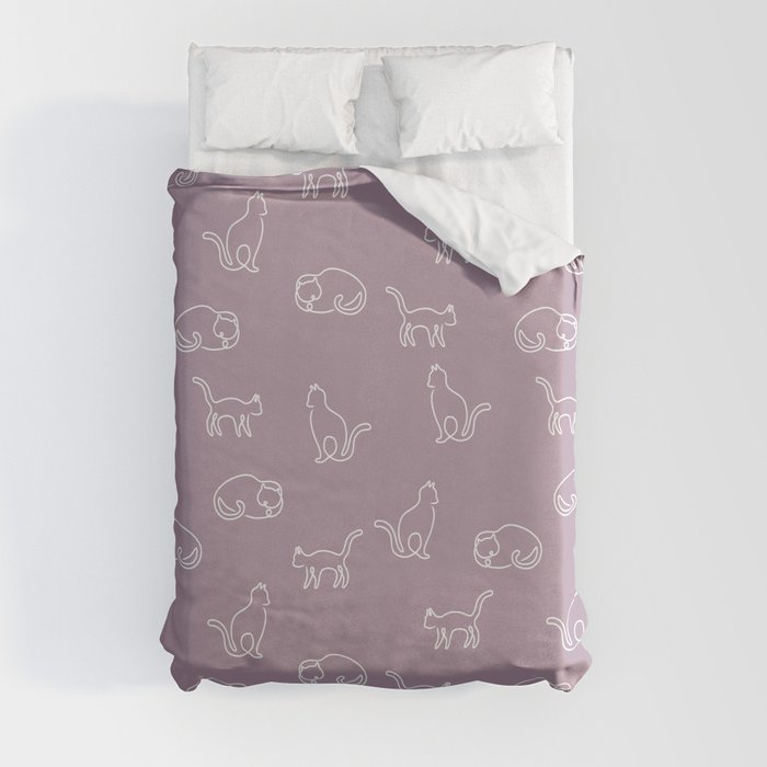 Cats line art simple sketch on violet purple Duvet Cover