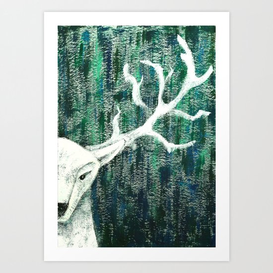 Christmas Stag handpainted Art Print