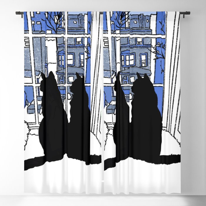 Window Cats Blue Blackout Curtain
