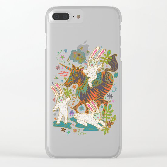 Three Rabbits and a Unicorn Clear iPhone Case