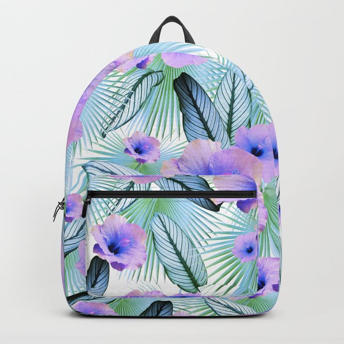 Hibiscus Calathea Fan Palm Leaves Jungle #1 #tropical #decor #art #society6 Backpack
