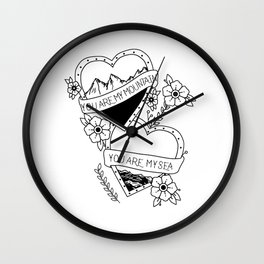 You are my mountain- You are my sea Wall Clock | Illustration, Pattern, Graphite, Nature, Flash, Digital, Stencil, Sea, Black And White, Benjohnston 