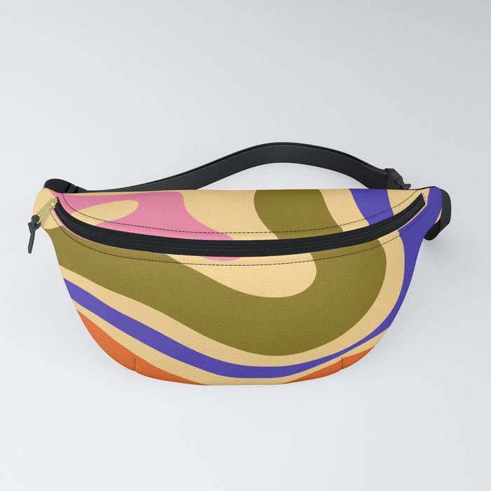 Modern Retro Liquid Swirl Abstract Pattern Square Colorful Yellow Olive Blue Pink Orange Fanny Pack