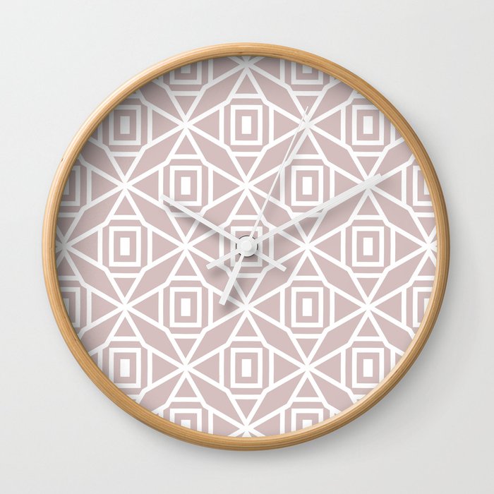 Pink and White Minimal Geometric Shape Tile Pattern Pairs Dulux 2022 Popular Colour Rose Canopy Wall Clock