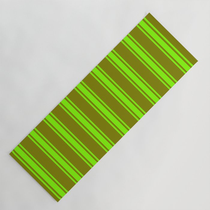 Green and Chartreuse Colored Striped/Lined Pattern Yoga Mat