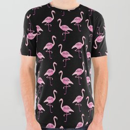 Pink Flamingos Pattern & Black All Over Graphic Tee