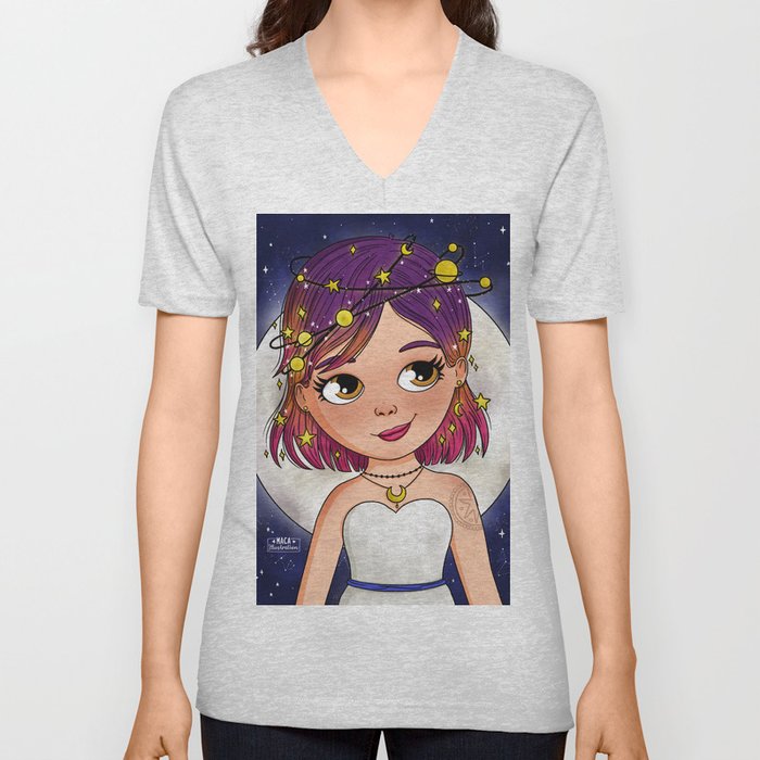 Moon Girl V Neck T Shirt