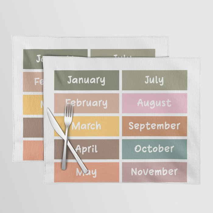 Months of the year poster for kids and toddlers Placemat