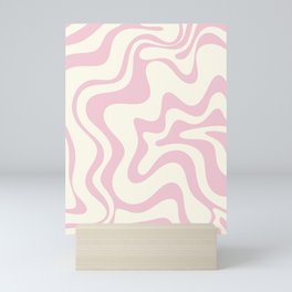 Retro Liquid Swirl Abstract Pattern Pastel Pink Cream Mini Art Print