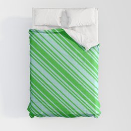 [ Thumbnail: Turquoise & Lime Green Colored Pattern of Stripes Comforter ]