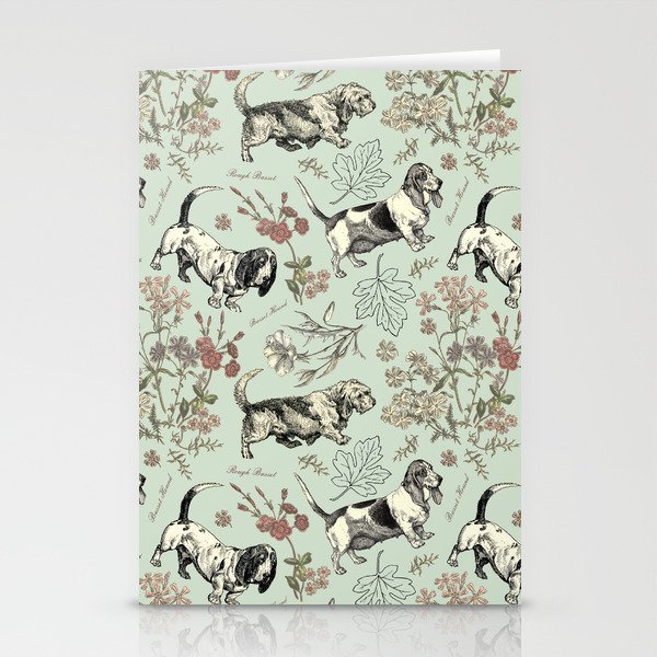 BASSET DOGS  & FLOWERS Stationery Cards