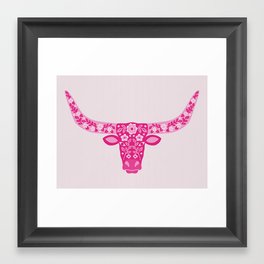 Floral Longhorn – Hot Pink Framed Art Print