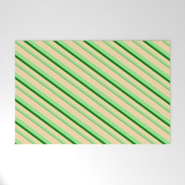[ Thumbnail: Tan, Light Green, and Green Colored Lined/Striped Pattern Welcome Mat ]