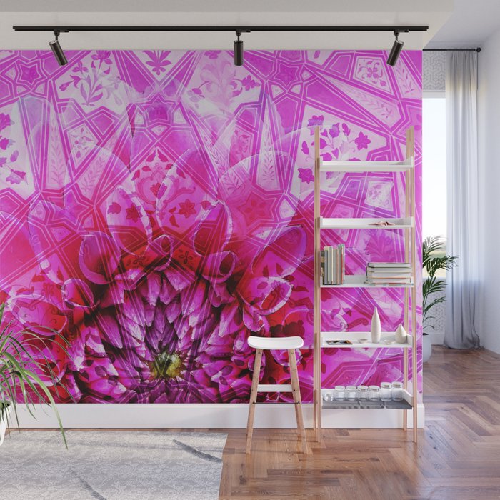 Indian Dahlia Flower pattern Collage digital ART Wall Mural by MoveArt