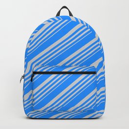 [ Thumbnail: Blue and Light Gray Colored Lines Pattern Backpack ]