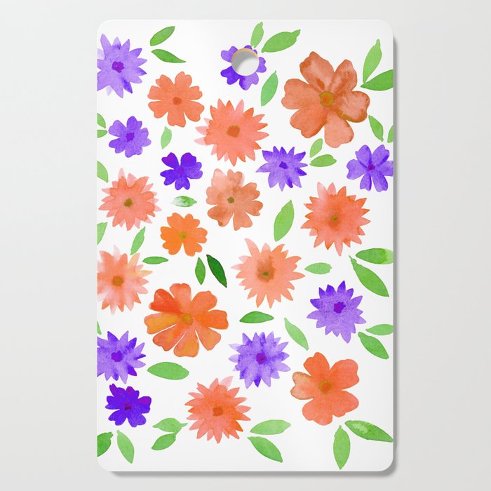Loose floral pattern - orange and purple Cutting Board