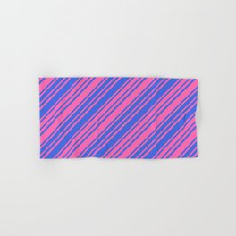 [ Thumbnail: Hot Pink and Royal Blue Colored Lines/Stripes Pattern Hand & Bath Towel ]