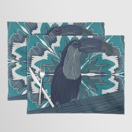 Toucan sitting on a abstract blue flower leaf design Placemat