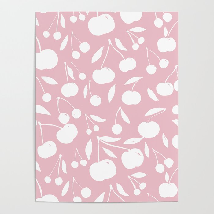 Cherries pattern - pastel pink Poster