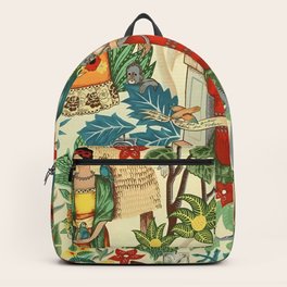 Frida's Coyoacán Mexican Garden of Casa Azul Lush Tropical  floral painting Backpack