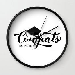Congrats lettering with graduation cap. Congratulations to graduates. Wall Clock