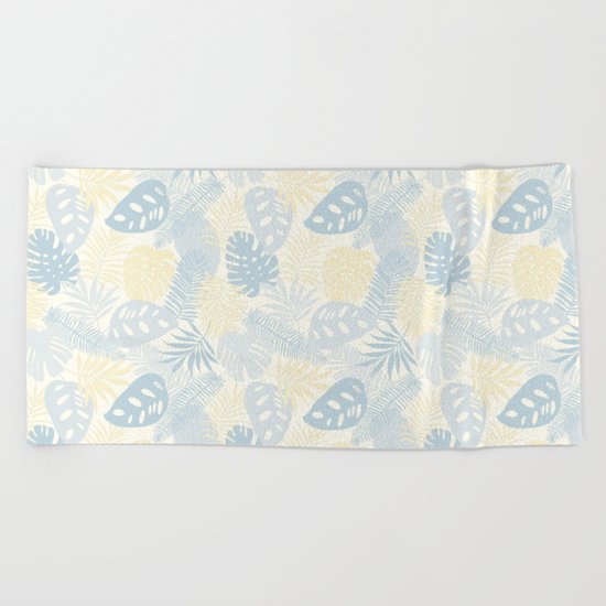 Tropical Leaves Pattern Yellow And Grey Beach Towel