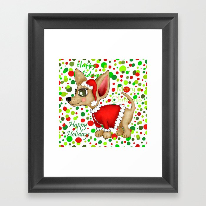 Christmas Chihuahua with dots Framed Art Print