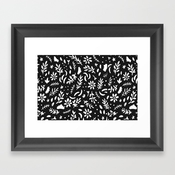 Black and White Floral Pattern Framed Art Print by nclunaria | Society6