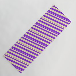 [ Thumbnail: Purple and Pale Goldenrod Colored Striped/Lined Pattern Yoga Mat ]