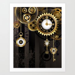 Antique Clock with Keys ( Steampunk ) Art Print
