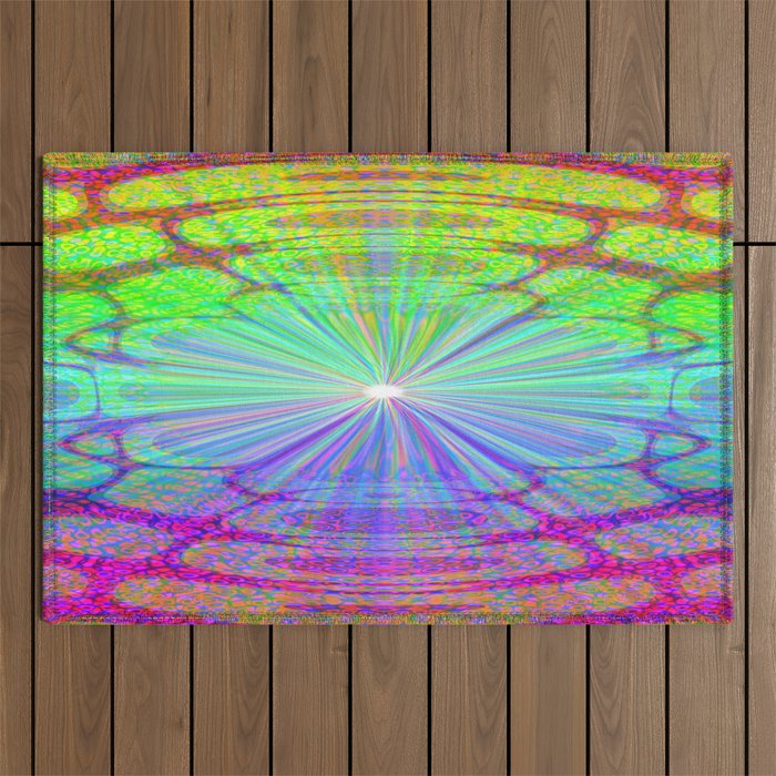 Colorful Psychedelic Abstract Fractal Pattern  Outdoor Rug