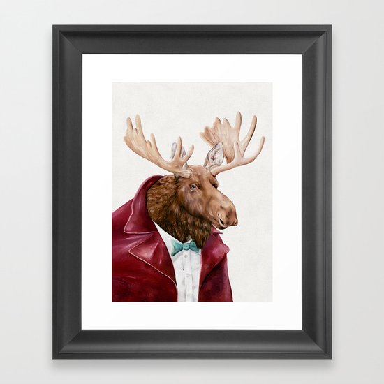 Moose in Maroon Framed Art Print