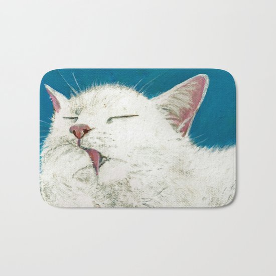 White Cat Grooming Bath Mat