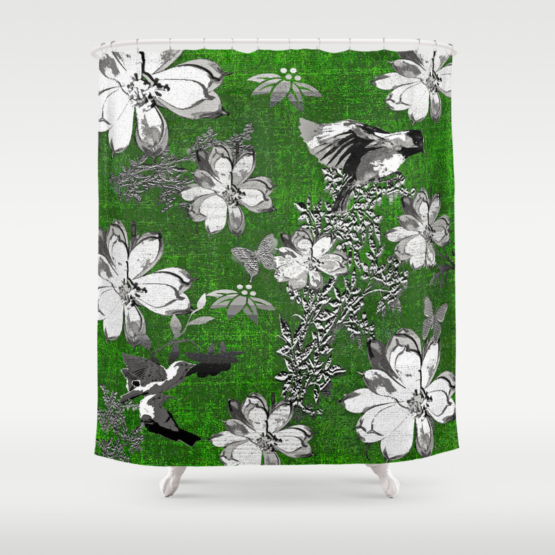 Birds Green Gray White Toile Shower Curtain By Saundramyles Society6