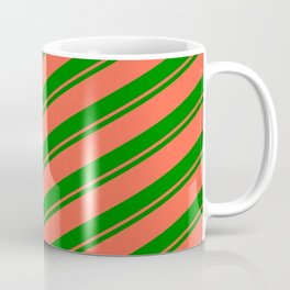 [ Thumbnail: Green & Red Colored Pattern of Stripes Coffee Mug ]