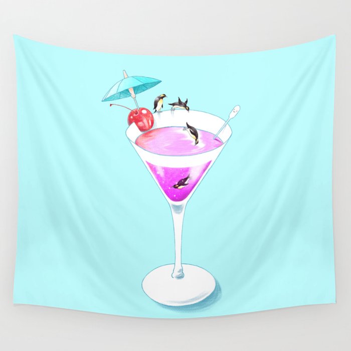 Penguin in cocktail Wall Tapestry