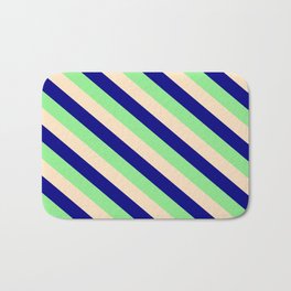 [ Thumbnail: Light Green, Bisque & Blue Colored Striped Pattern Bath Mat ]