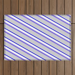 [ Thumbnail: Medium Slate Blue, Light Grey, Blue & White Colored Striped/Lined Pattern Outdoor Rug ]