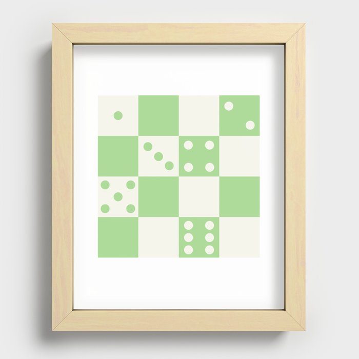 Checkered Dice Pattern (Creamy Milk & Spring Green Color Palette) Recessed Framed Print