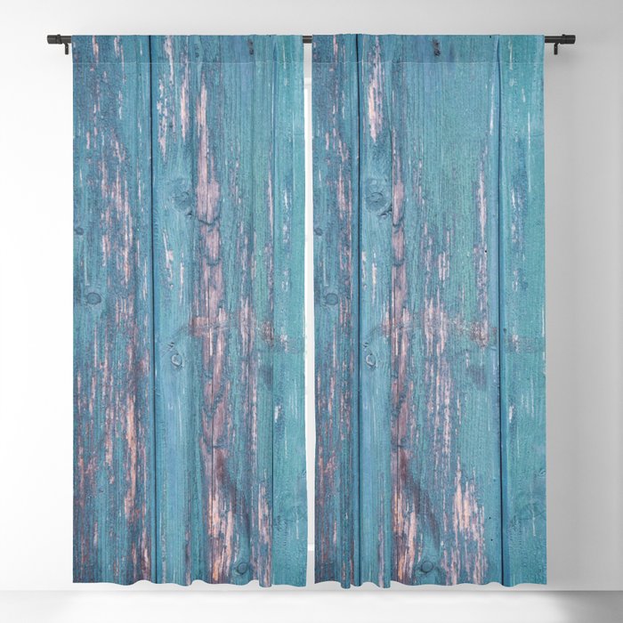 Vintage old blue door - french weathered wood - retro travel photogrphy Blackout Curtain