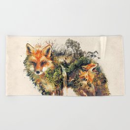 The Fox Nature Surrealism Beach Towel